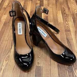 Steve Madden Black Patent Leather Chunky Heels